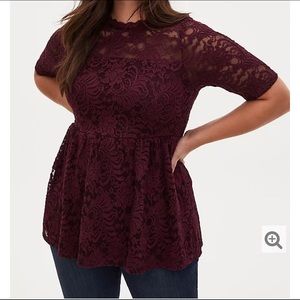 Burgundy purple lace babydoll top